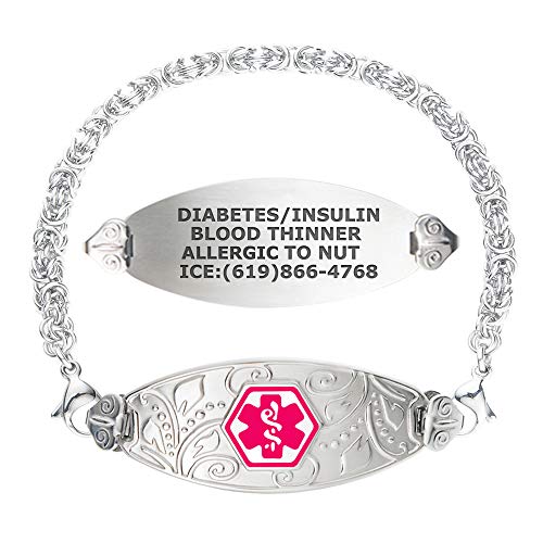 Divoti Custom Engraved Medical Alert Bracelets for Women, Stainless Steel Medical Bracelet, Medical