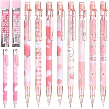 TIESOME 8 Pcs Kawaii Mechanical Pencils Set with Refill Leads & Erasers, 0.5mm/0.7mm Pink Cute Mechanical Pencils for School Office Supplies Plastic
