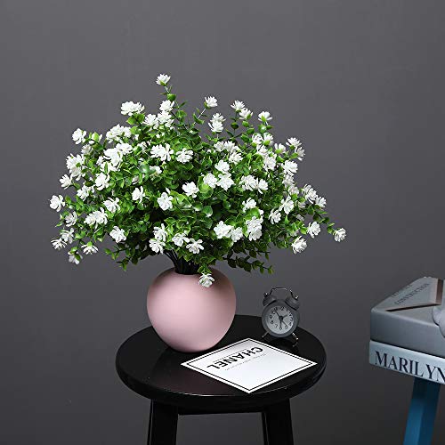 Lushidi Artificial Flowers, Fake Outdoor Uv Resistant Plants Faux Plastic Greenery Shrubs Indoor Outside Hanging Planter Home Kitchen Office Wedding, Garden Decor（White） #TOP5