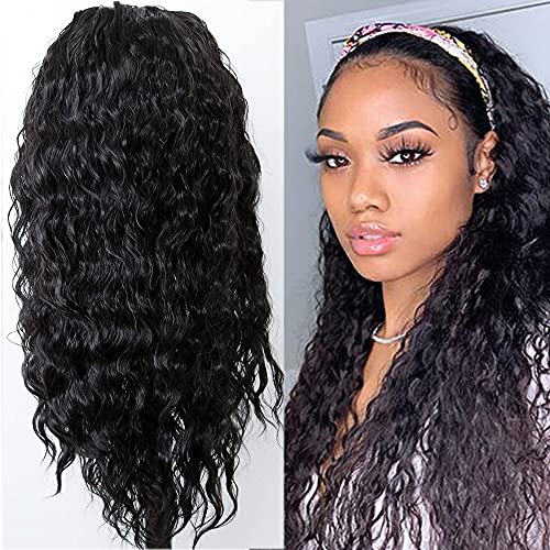 Brazilian Virgin Human Hair Wig Water Wave For Women Natural Black Headband Wig None Lace Wig Headband Wig 20 Zoll Cover