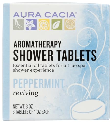 Aura Cacia Peppermint Shower Tablets - Reviving Aromatherapy Steamers with Pure Essential Oils - Energizing Morning Shower Experience | 3 Ounce (Pack of 3)