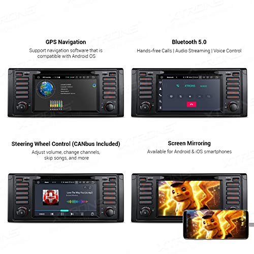XTRONS Android 10.0 Car Stereo Radio DVD Player 7 Inch Touch Screen GPS Navigation Hexa Core 4G RAM 64G ROM Head Unit Supports Android Auto aptX HDMI DVR Backup Camera OBD TPMS for BMW E39 M5