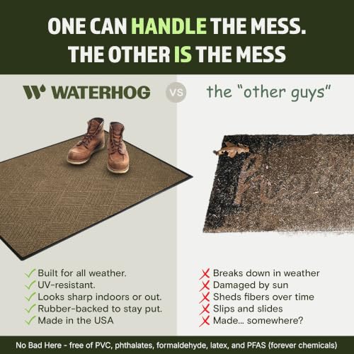 Image of WaterHog Max Diamonds Front Door Mat Indoor Outdoor Entrance, All-Weather Heavy Duty Commercial Doormat with Non-Slip Rubber Backing, Dirt & Moisture Trapper, Low Profile, Made in USA, 35 inchx59 inch Khaki