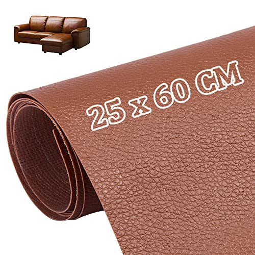 2 Rouleaux Kit De Patch en Cuir, Réparation Cuir PU, Simili Cuir Autocollant, Patch de Réparation Cuir, Rouleau Adhesif Cuir, pour Canapé, Siège Auto, Meubles, Veste (Brun Clair, 25 * 60cm) Cover