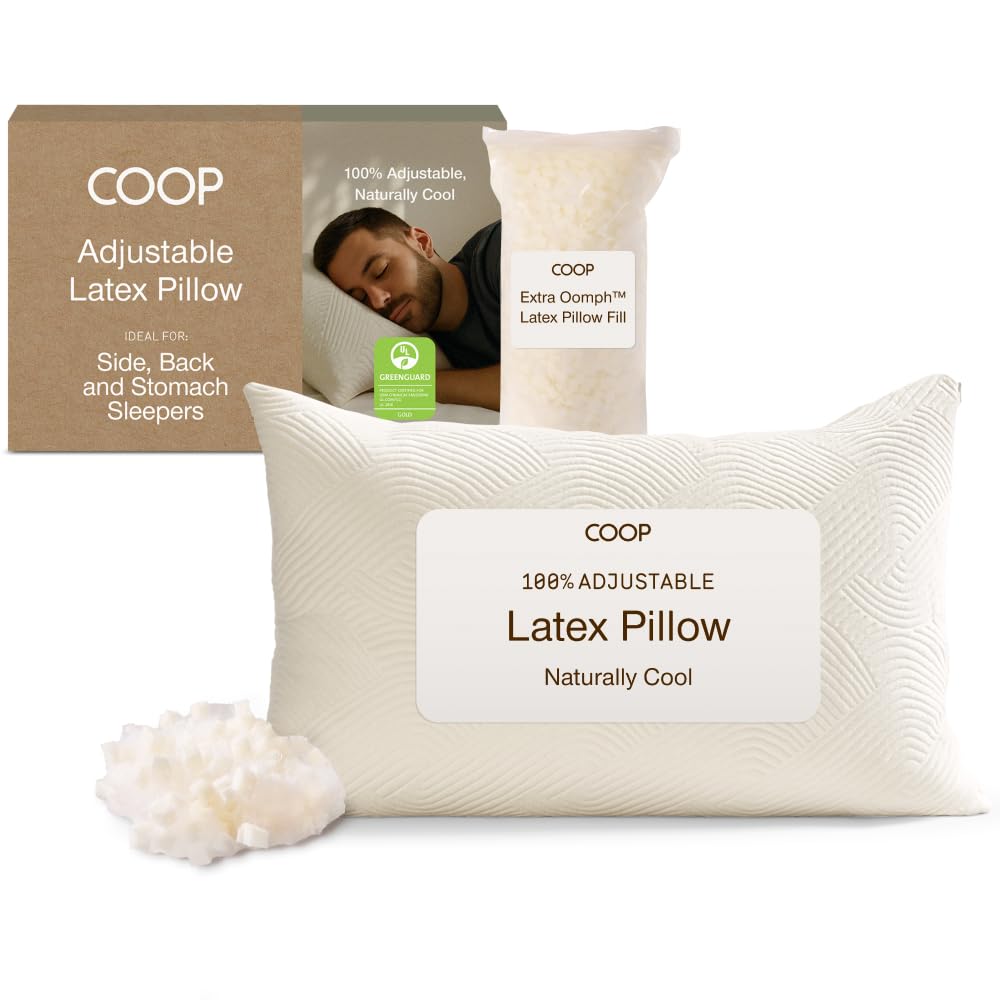 Coop Home Goods Adjustable Latex Pillow Queen, Talalay Latex & Microfiber Fill, Best Pillows for Sleeping, Ergonomic, Naturally Cooling, Eco-Friendly, Medium Firm for Back, Side & Stomach Sleepers