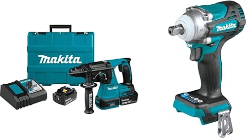 Makita XRH01T 18V LXT - Kit de martillo giratorio inalámbrico de iones de litio sin escobillas de 1" (5.0Ah) con XWT15Z 18V LXT de iones de litio