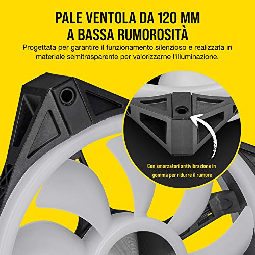 QL120 RGB Ventola con 34 LED RGB PWM Regolabili, Fino a 1.500 Giri/Min, Silenziosa, Smorzatori in Antivibrazione, iCUE QL 120 mm, Confezione Singola, Nero/RGB - Sistema di raffreddamento - Immagine 6