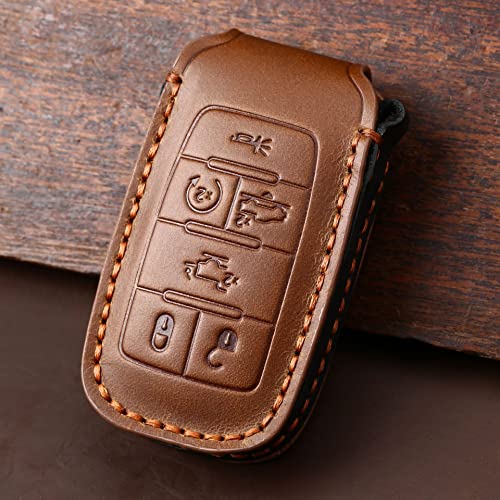 Étui de clé en cuir Dodge RAM 2500 housse télécommande 6 boutons marron - 3