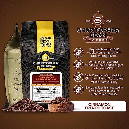 Christopher Bean Coffee - Apple Cinnamon French Toast Flavored Coffee, (Regular Ground) 100% Arabica, No Sugar, No Fats, Made With Non-Gmo Flavorings, 12-Ounce Bag Of Regular Ground Coffee #TOP3