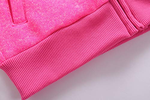 Monvecle Toddler To Big Girls Ploar Fleece Full Zip Hoodie Tracksuit Sweatshirt Top + Sweatpant Jogger 2Pcs Sets Neon Rose 13-14 Years #TOP6