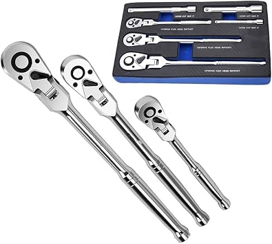 Besttoolifes 6PCS for Flex Head Ratchet Set, 1/4" 3/8" 1/2" Drive Swivel Extension Bar, 72-Tooth Ratchet Wrench, 180-Degree Flexible, Combination Wrench Set