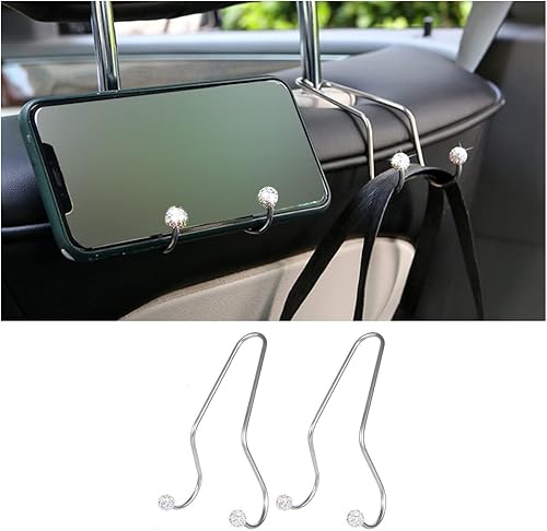 AUCELI 2 ganchos brillantes para reposacabezas de automóvil, organizador de reposacabezas de asiento trasero de automóvil, con diamantes de