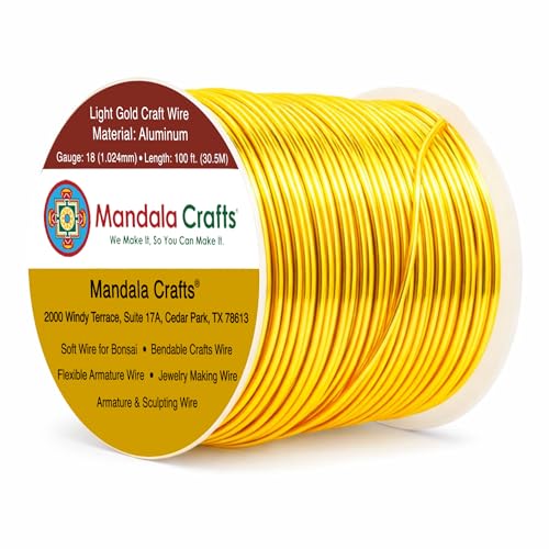 Image of Mandala Crafts 18 Gauge Anodized Aluminum Craft Wire for Jewelry Making - 100 FT Colored Flexible Light Gold Tone Wire - Bendable for Bonsai Armature Crafting Sculpting