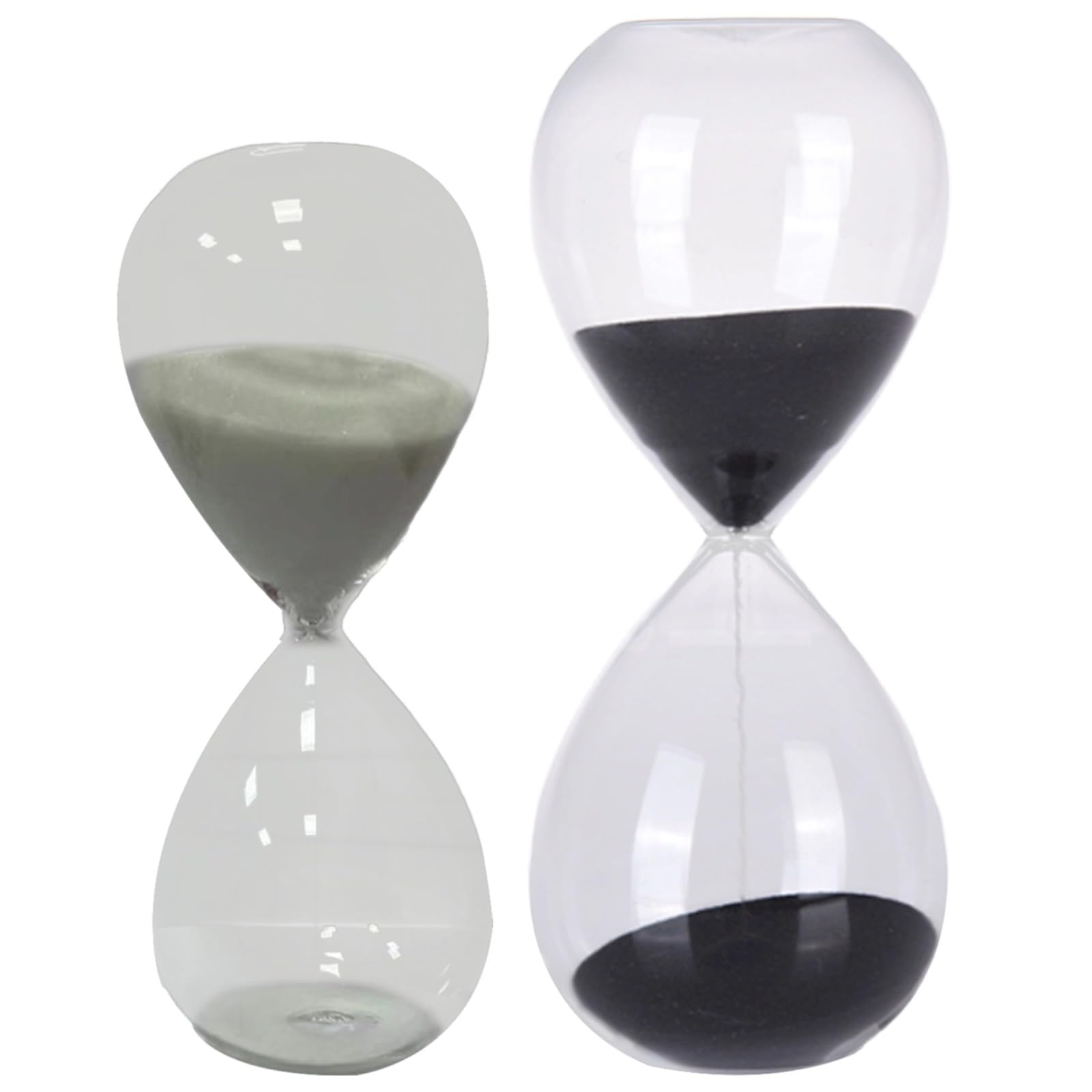 2 STK. Sanduhr-Timer für Zuhause und Büro, Set mit 5 Minuten und 30 Minuten, Glas-Sanduhr mit schwarzem und weißem Sand, dekorativ für Schreibtischzubehör und Geschenkideen