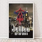 Spiderman héros Affiche encadrée avec le nom et la date de naissance de l'enfant bébé Naissance de garçon affiche Art mural Sticker mural Salle de séjour maison décoration décor Art élégant