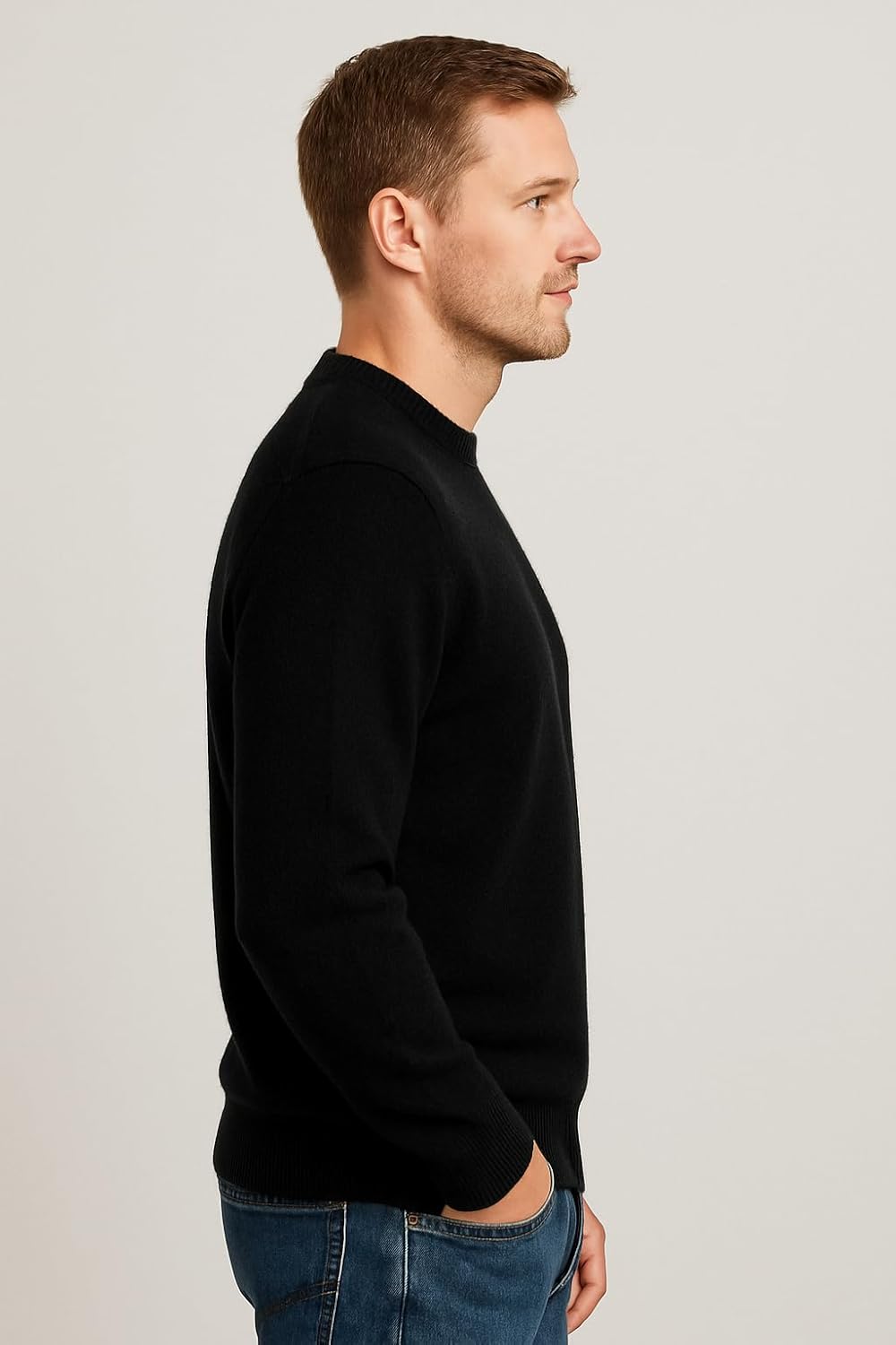 JENNIE LIU Mens 100% Cashmere Crewneck Sweater | Ultra-Soft, Breathable Knit for Golf & Cold Weather
