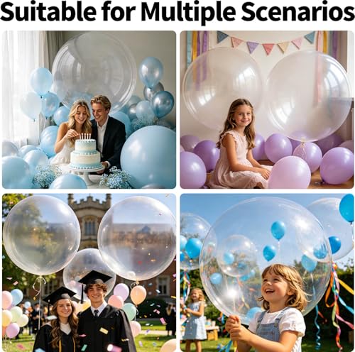 Image of 5Pcs Clear Big Balloons 36 Inch, Round Large Latex Party Balloons for Birthday Wedding Decorations. (Clear)