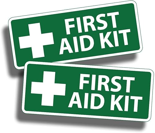 Verde Primeros Auxilios Pegatina 1 Alerta de Seguridad Rescate Kit Cruz Roja Emergencia 4 1.5 pulgadas Juego de 2