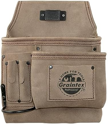 Graintex SS2291 5 Pocket Right Handed Nail & Tool Pouch Beige Color Suede Leather for Constructors, Electricians, Plumbers, Handymen