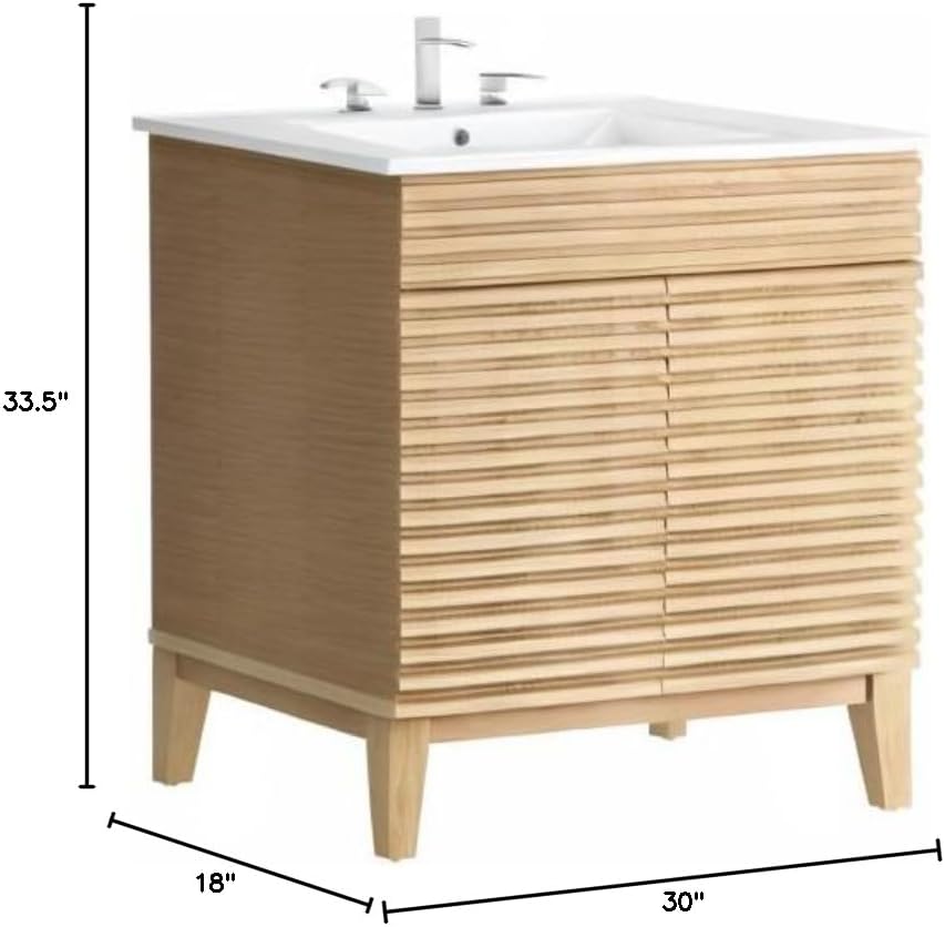Modway Render 30" Bathroom Vanity With Sink in Oak White