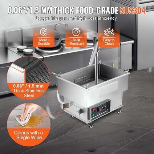 Filtro Olio per Friggitori Professionali, Pompa 300W Alta Efficienza, capacità 18L, Sistema di Filtrazione in Acciaio Inox Alimentare 304 per Cucine di Ristoranti, Fast Food, Pub e Catering