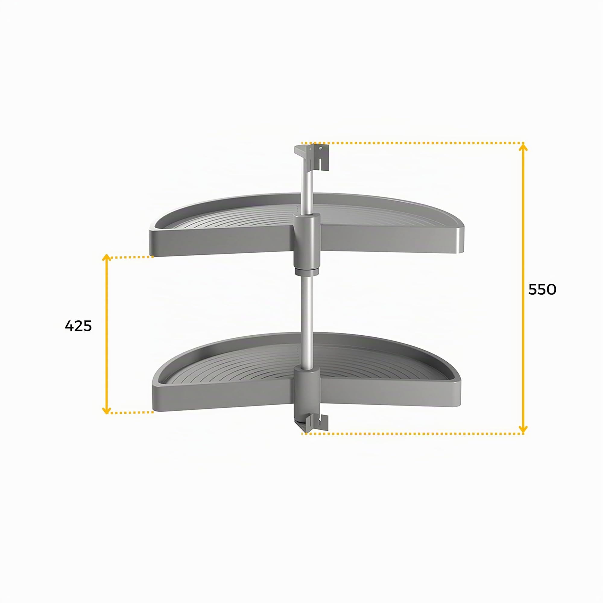 Emuca - Kit d'étagères rotatives pour Meuble d'angle de Cuisine, Tourniquet Demi-Lune de Ø650mm pour Module de 800mm, Gris