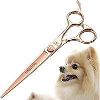 Vista 8 de Fenice Peak Tijeras rectas para el aseo de perros Champagne Gold 440C de acero inoxidable profesional para recortar mascotas, tijeras de corte