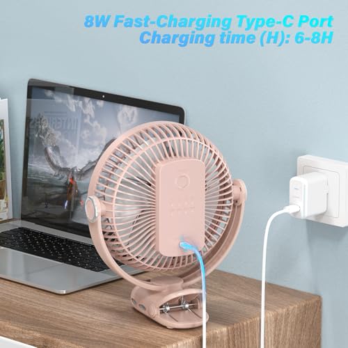 Image of 12000mAh Clip on Fan 30H Longest Runtime, 8in Portable Fan Rechargeable, Ultra Quiet with Heavy-Duty Clamp, USB Desk Fans for Golf Cart,Office Desk, Treadmill, Camping, Bedroom
