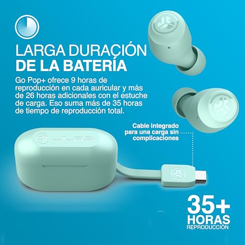JLab Go Air Pop+ Auriculares Inalámbricos Bluetooth – 35h, Menta | Wireless Earbuds con Caja de Carga, Audífonos Bluetooth con Micrófono, Dual Connect, App 7