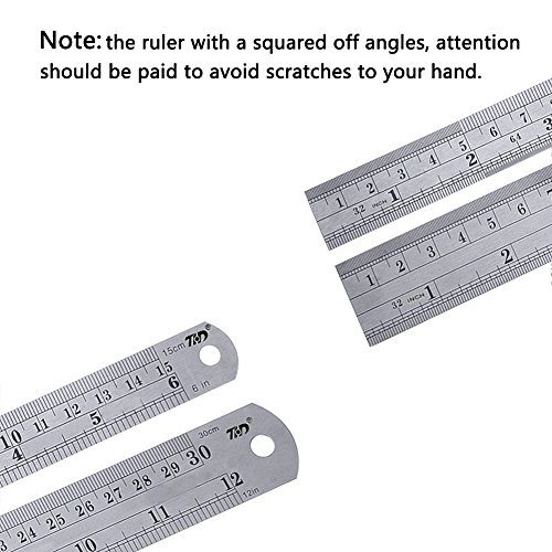 ZZTX Heavy Duty 100% Stainless Steel Ruler Set 12 Inch (30 CM) + 6 Inch (15 CM) Metal Rulers Kit - Perfect Straight Edge for Easy Measurements