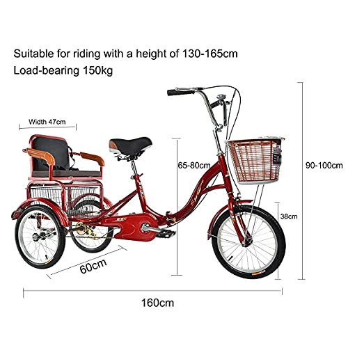 Triciclo adulto mini de 16 pulgadas, monocarga, 3 ruedas, con cesta trasera y asiento, para adultos mayores, recreo y compras, incluye timbre y luces miniatura 2