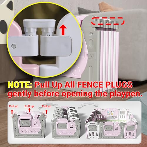 Image of Dawnwake Assembly-Free 14 Panel Playard, Baby Playpen Fence with Crawling Mat and Football for Baby Upto 8 Years with Safety Locking Door & Drawing Board (150 x 150cm, Foldable) -Pink