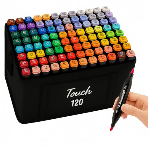 Caneta Marcador Para Colorir Desenho Profissional 24, 36, 48, 60, 80, 100, 120, 168 Cores Conjunto De Canetinhas Pontas Duplas Codificados por Cores Vivas para Desenho (120)