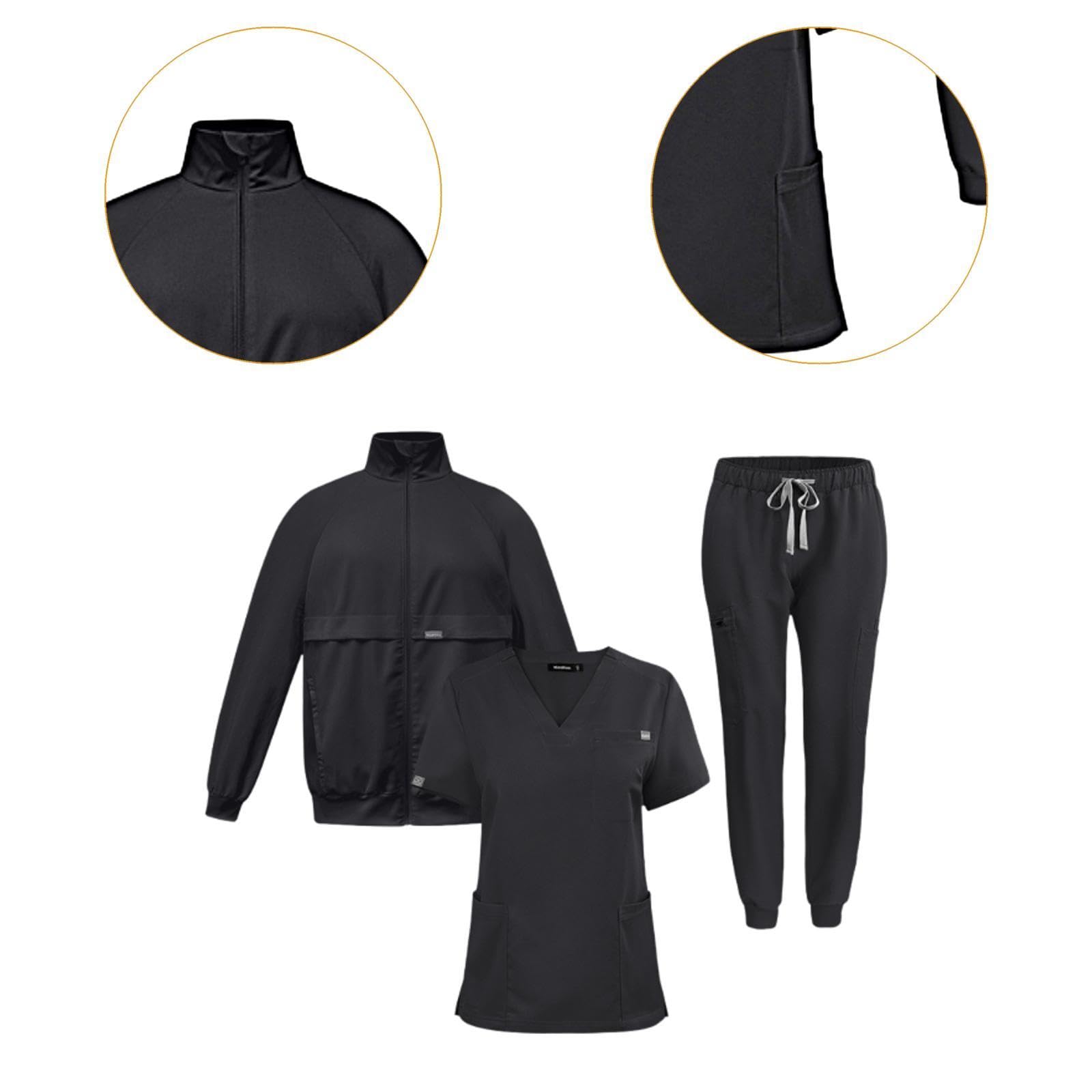 del oficio de enfermera friega los trajes determinados del trabajo de la chaqueta de los pantalones superiores de para el, Negro, L