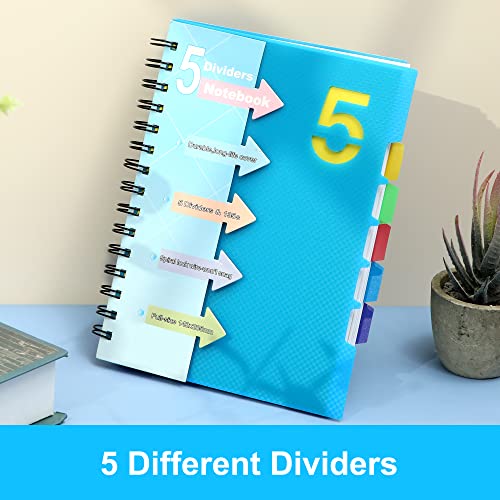 Cagie Spiral Notebook 5X7 With Dividers 5 Subject Notebook With Tabs Wide Ruled Hardcover A5 Spiral Bound Journal For Note Taking Work School Supplies, 220 Pages, Blue #TOP1