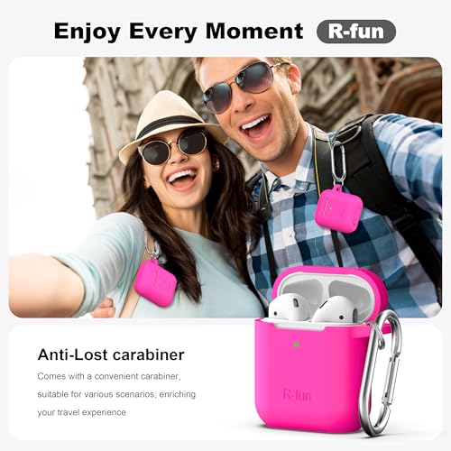 Image of AirPods Case Cover with Keychain, Full Protective Silicone AirPods Accessories Skin Cover for Women Girl with Apple AirPods Wireless Charging Case,Front LED Visible-Rose Pink