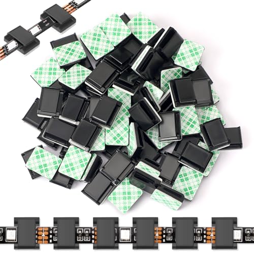 PETKNOWS 80 PCS Light Strip Mounting Clips Black Self Adhesive Led Light Fasteners Mounting Holder Cable Clamp Organizer for 10mm Light Strip (10 mm)