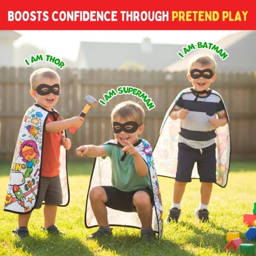 Image of PepPlay Superhero Combo for Boys, Colour-in Velvet Heroes and Power + My Superhero Cape Kit, DIY Mess-Free Art and Craft Activity, Summer, Reusable Travel Toy, Birthday Return Gift for Age 3 to 10