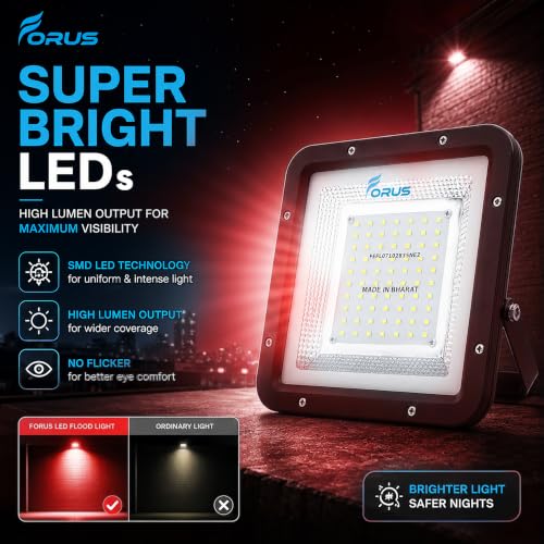 Image of Forus 50W Red Color Flood Light Outdoor LED Waterproof Decorative Focus Lamp for Home Garden Events Security Terrace Landscape Pathway Building Festival Stage Party Celebration Lighting - 1 Pc