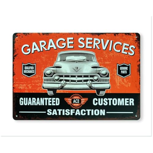 Image of Eazywagon Decorative Retro Metal Signs Wall Plate - 12x8 Inch (Garage Services) | Weatherproof Vintage Metal Sign Plate for Cafe, Home, Bar, Garage | Decorative Wall Hanging Sign Board
