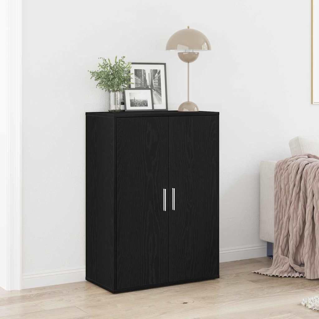 Aparador negro efecto roble 60x31x84 cm para almacenamiento de comedor y pasillos