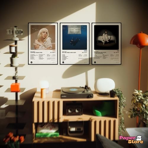 Image of Thepaper9store Pack of 8 Billie Eilish Album Posters (8.4 x 12 Inch) with Adhesive Tape | Music Wall Decor | Posters for Bedroom, Office