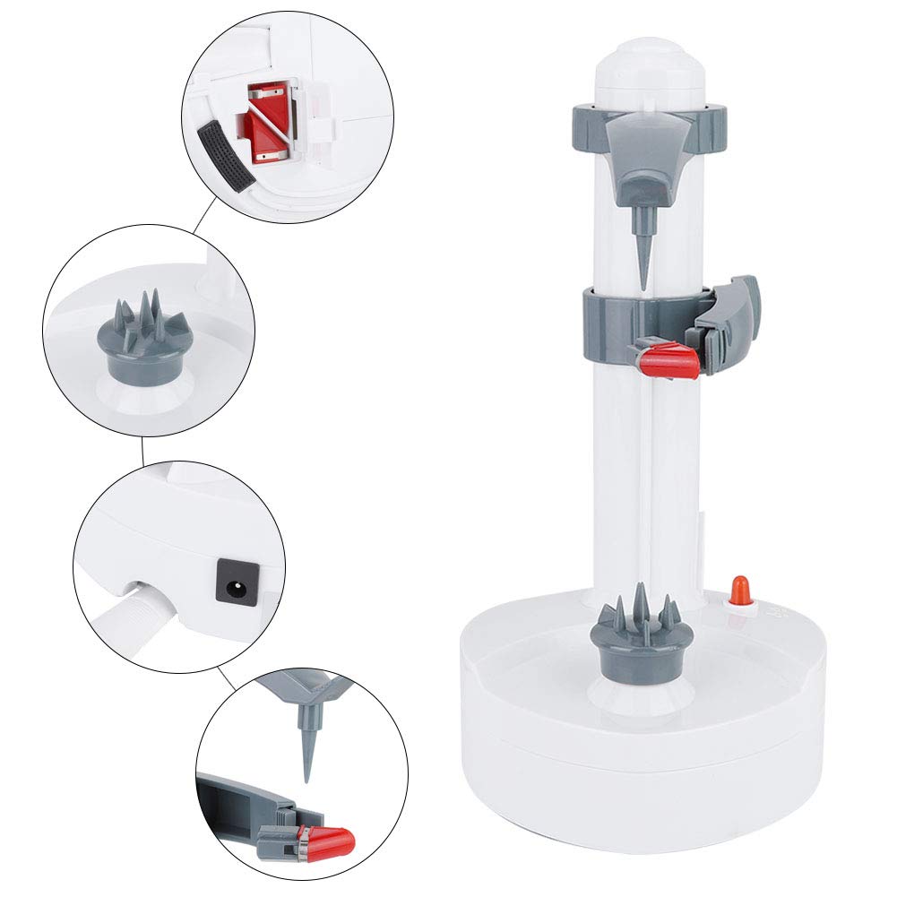 Pelapatate Elettrico Automatico per Cucina, Sbucciatore Multifunzione per Frutta e Verdura, Macchina Pelatrice Rapida con Lame in Acciaio Inossidabile, Bianco