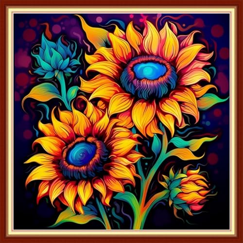 Image of Redxing Stamped Cross Stitch Kits Embroidery kit for Beginners Adults Full Range of Embroidery Patterns Starter Kits DIY Printed Cross Stitch Kits Needlepoint Kits 11CT-Magic Sunflower 18x18 inchs