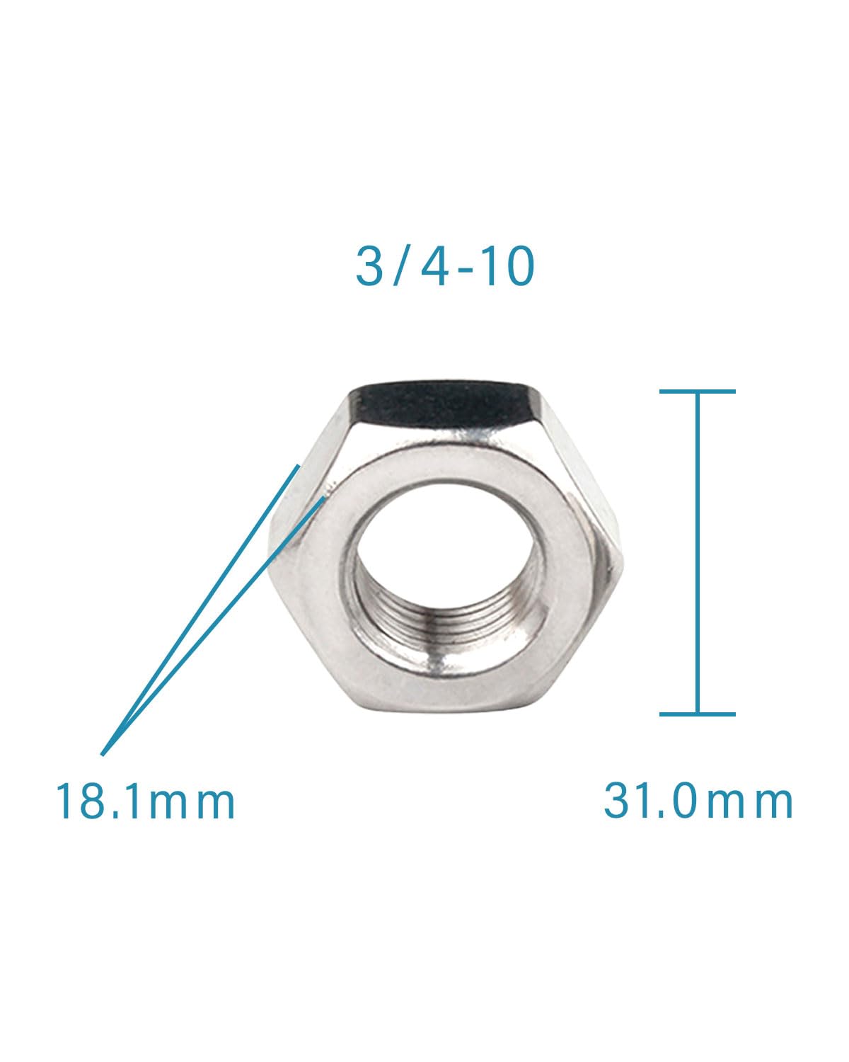 3/4-10 Hex Nuts - IMScrews Premium 304 Stainless Steel Hex Nuts - Versatile Fasteners for Household and Professional Projects Pack of 10