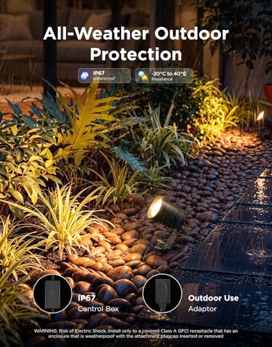 Image of Govee Outdoor Spotlights Lite 4 Pack, IP67 Waterproof Spotlights, WiFi | Landscape Lighting Work with Alexa, Matter and Google Assistant, RGBWIC Color Changing Light for Outdoor Decor, Patio Decor