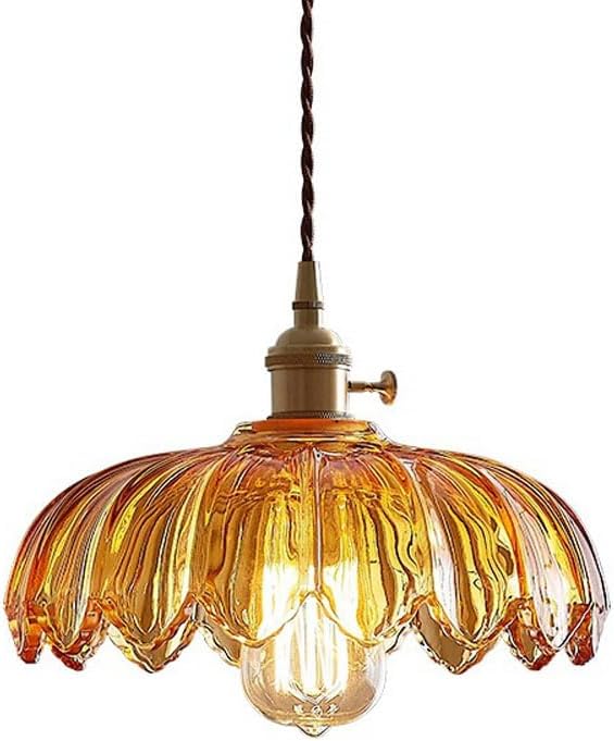 WgGUIF Amber Glass Pendant Lamp Retro Creative Hanging Lamp Flower Shaped Ceiling Lights Brass Fittings Chandelier E27 Base Adjustable Lantern Lighting Bedside Dining Room y WgGUIF