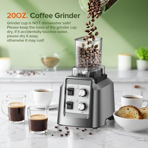 Smoothie Blender - Powerful Blender for Smoothies, Blenders for Kitchen with 68Oz Pitcher & 20Oz Grinder, Adjustable Speeds, Timing Control, BPA Free
