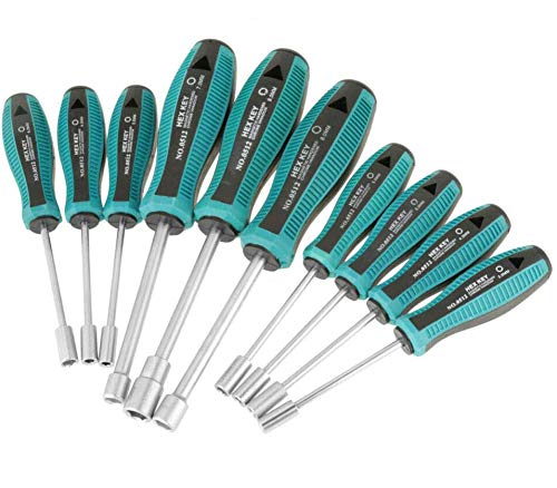 TOOLSTAR Nuss-Schraubendreher-Set, 10 Stück, Nuss-Schraubendreher-Set, Nuss-Schraubendreher, Handwerkzeug-Set 3/3,5/4/4,5/5,5/6/7/8/9 mm