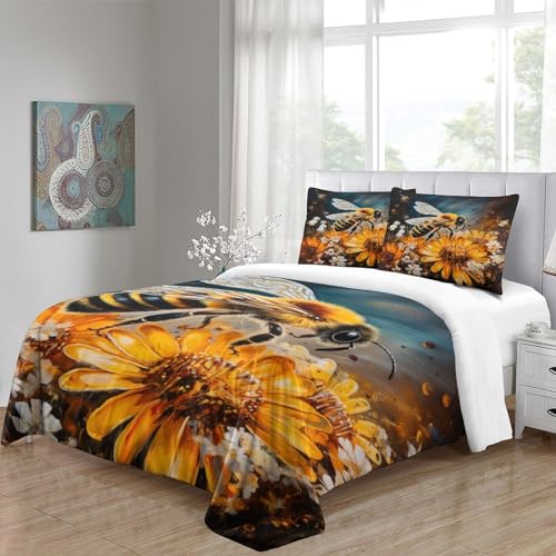 Housse de couette tournesol 200x200 cm avec taies d'oreiller pour lit double